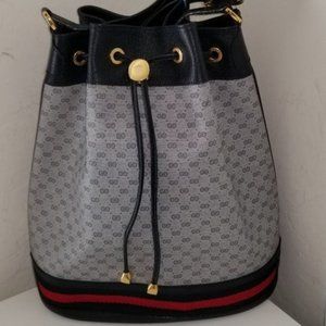 Rare 80's Vintage Gucci Blue Drawstring Bucket